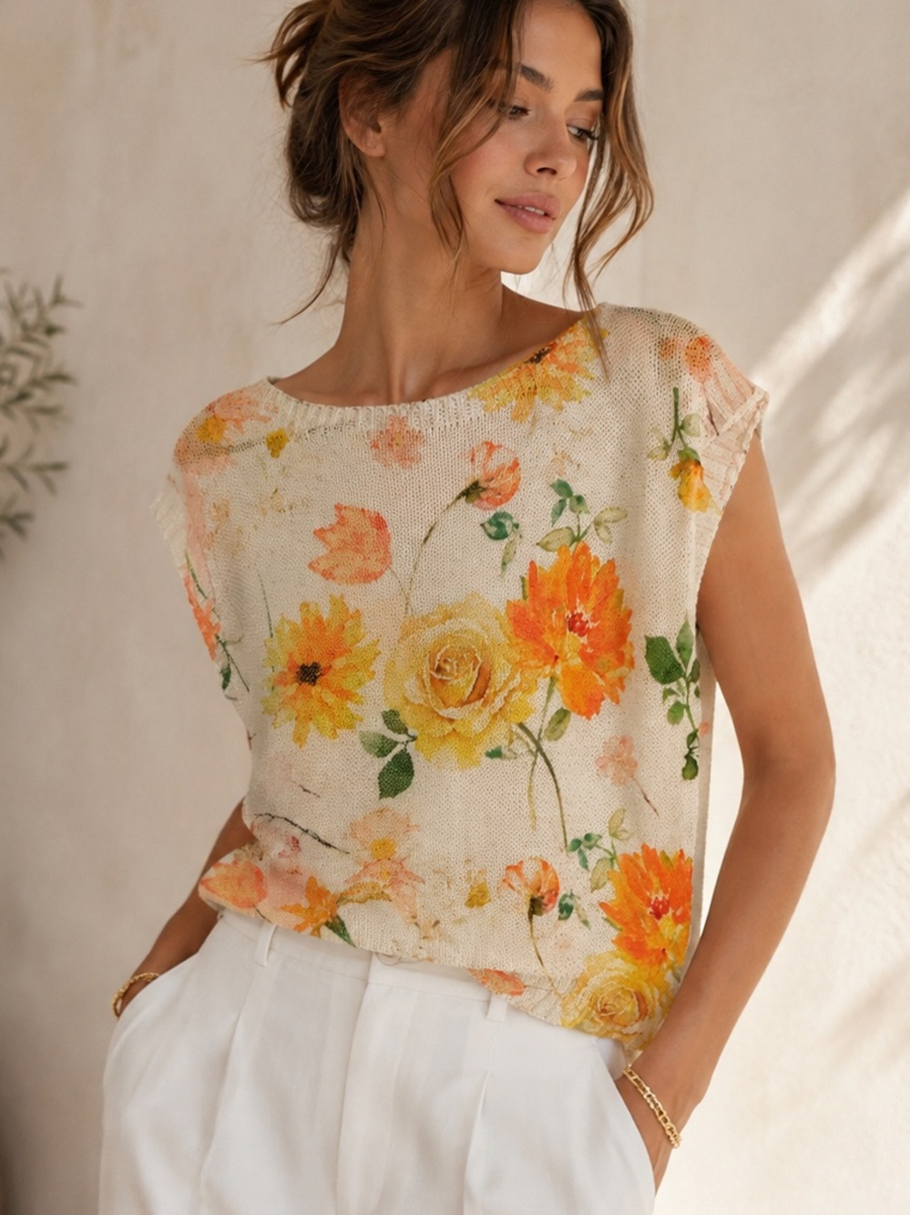 Luisa Ricci Floral Breeze Women's Sleeveless Knit Top in Yellow